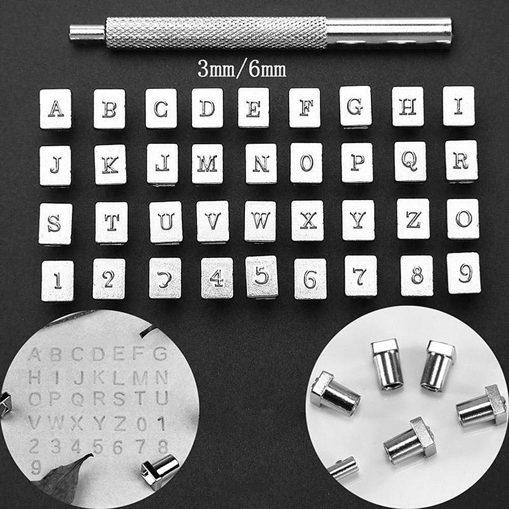 

36pcs 3mm/6mm Steel Punch Alphabet Letter Number Leather Stamper Set Metal Leather Punching Tools for DIY Leather Craft Tools