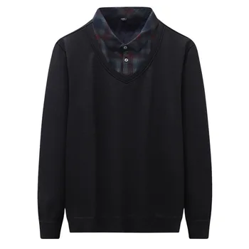 

Fake Two Piece Sweater Men Plus Velvet Thicken Middle Age Plus Fat plus Size Keep Warm Shirt Dad Pack Knitting Shirt