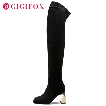

Female Boots Stretch Fabric great quality hoof heels fashionable party shoes Woman Over The Knee High Boots