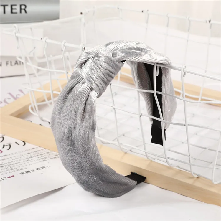 Light gray Винтажные бархатные женские повязки для волос, базовые повязки для девушек, элегантные женские головные уборы, аксессуары для волос - Цвет: Light gray