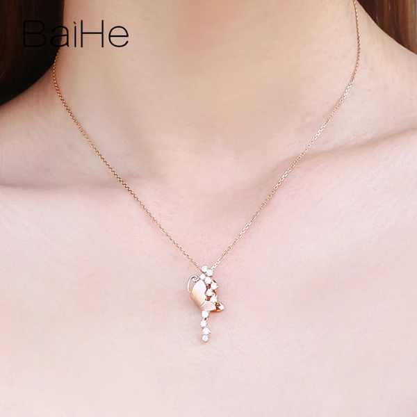 BAIHE Твердые 14 к розовое золото всего 0.38ct H/SI натуральные бриллианты трендовый подарок Свадебные ювелирные изделия красивая бабочка подарок кулон