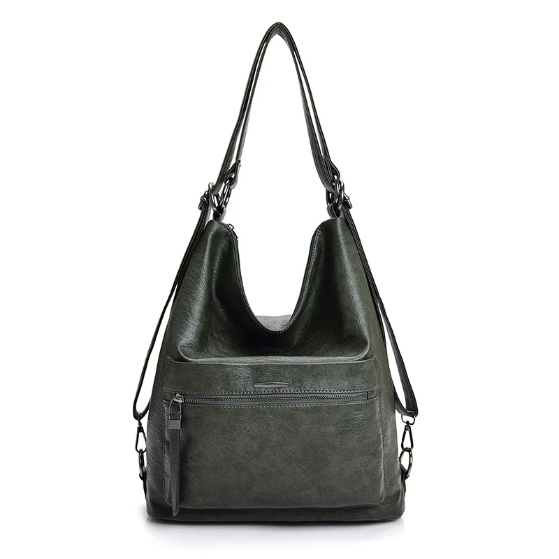 Модная женская сумка высокого качества из искусственной кожи, молодежная Студенческая сумка на плечо для молодых девушек, многофункциональная женская сумка большой емкости - Цвет: Зеленый