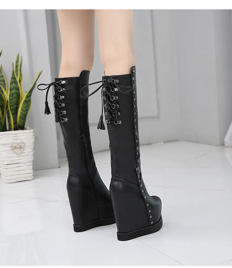 15 cm within increase female boots elastic knee-high boots European and American sexy stovepipe long boots Wedges high boots