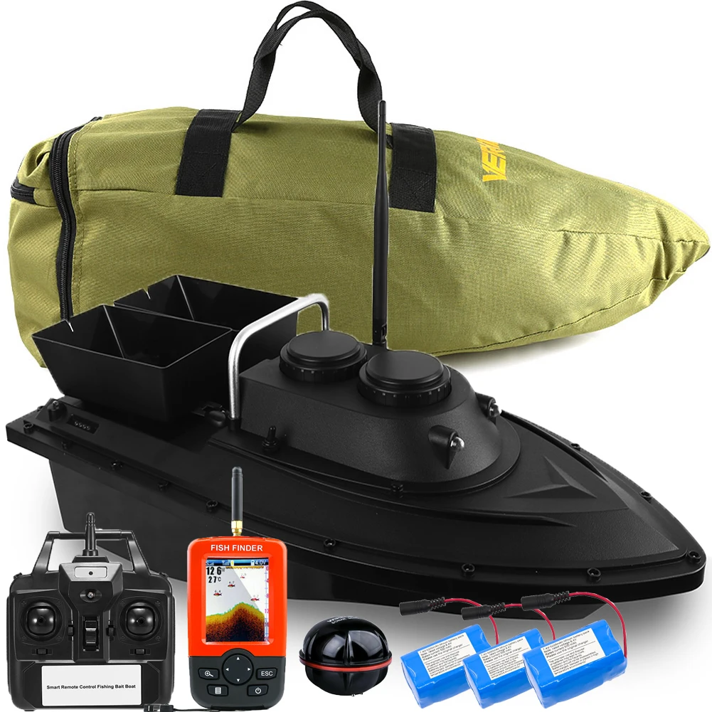 Barco de cebo de pesca inalámbrico de 500 m, lancha de juguete inteligente a control remoto, tolva de carga de 1,5 kg, motores duales, bolso portátil ( barco negro Barco de cebo de pesca inalámbrico de 500 m, lancha de juguete inteligente a control remoto, tolva de carga de 1,5 kg, motores duales, bolso portátil ( barco negro