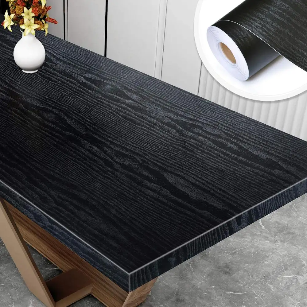 ПВХ самоклеящаяся водонепроницаемая черная деревянная настенная бумага рулон