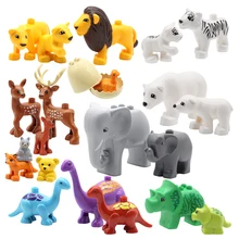 Animais do zoológico série conjunto tamanho grande blocos de construção montar acessórios bonito aves animais elefante tigre duplie educação brinquedos crianças