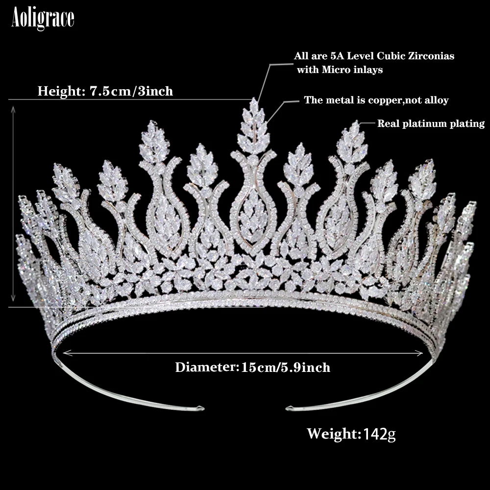Luxury Big Cubic Zirconia Wedding Crowns Platinum Plated CZ Tall Tairas Unique Design Zircon Birthday Party Sweet 16 Headpieces