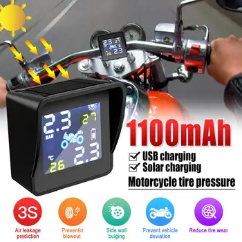 

Waterproof Motorcycle Real Time Tire Pressure Monitoring System TPMS Wireless LCD Display External Sensors USB Solar 1100mAh