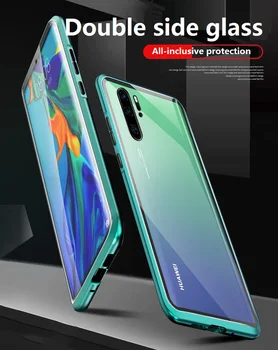 

Magnetic Metal Phone Case for Huawei Honor 20 Honor 20P Mate 20 Mate 20P Mate 20X P20 P20P P30 P30P Double Sided Glass Cover