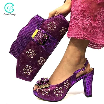 

New Magenta Color Fashion Shoes With Matching Clutch Bag Hot African Big Wedding With High Heel shoes and Bag Set Party
