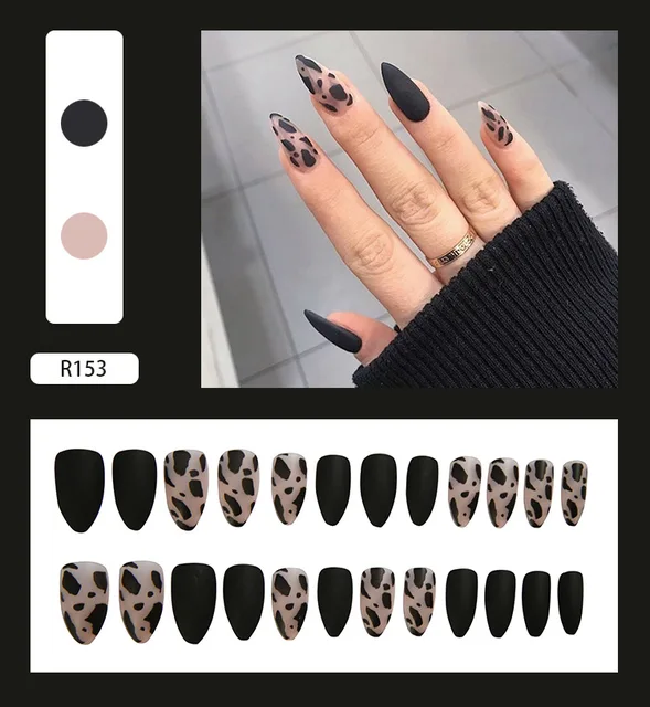 24 Sheet/Set Cute Face Fake False Nail Tips Grid Round Full Cover Glue Manicure Makeup New Design Pure Art Nail Stickers R153