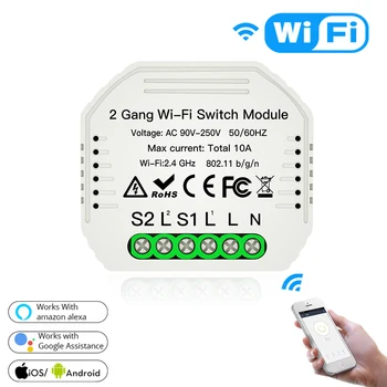 

2 Gang 2 Way Wifi Smart Light Switch Breaker Module Smart Life APP Remote Control,Working with Alexa Echo Google Home