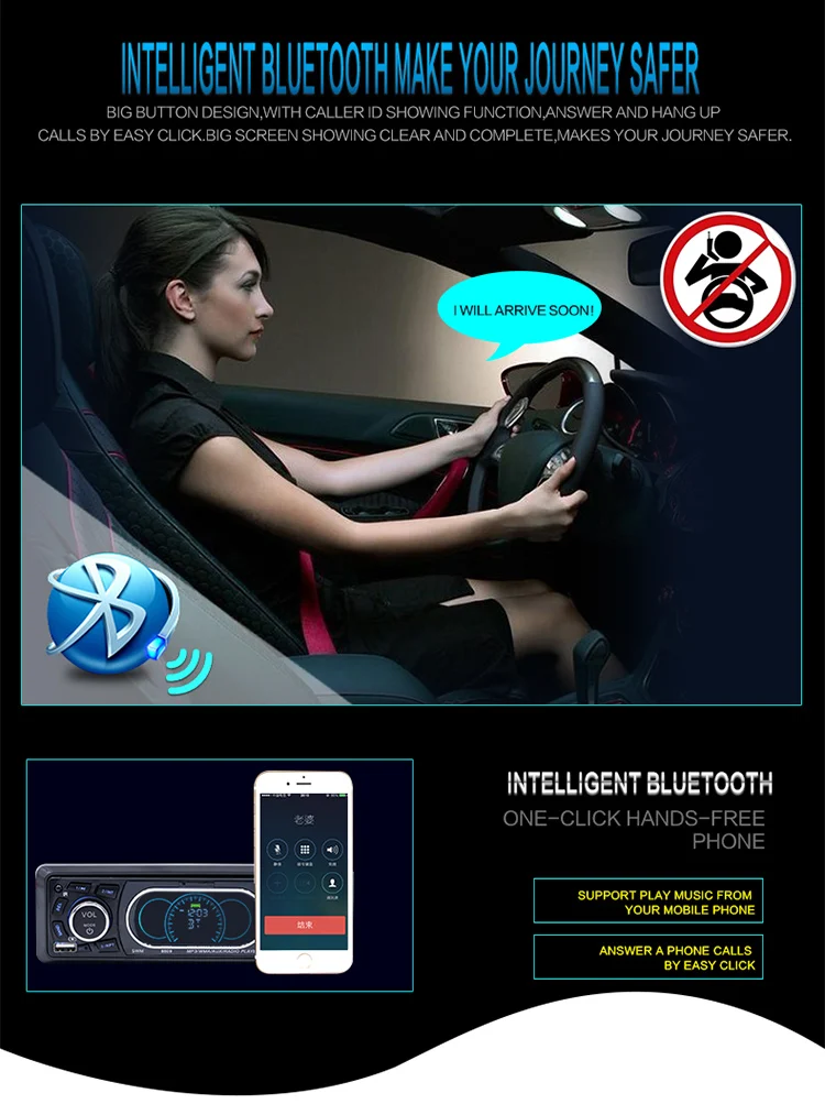 Onever Автомагнитола 1 Din 12 в Bluetooth, автомобильная стерео с ЖК-дисплеем, автомагнитола, FM Aux вход, приемник, USB MP3, 60 Вт X 4, высокая мощность, выход эквалайзера