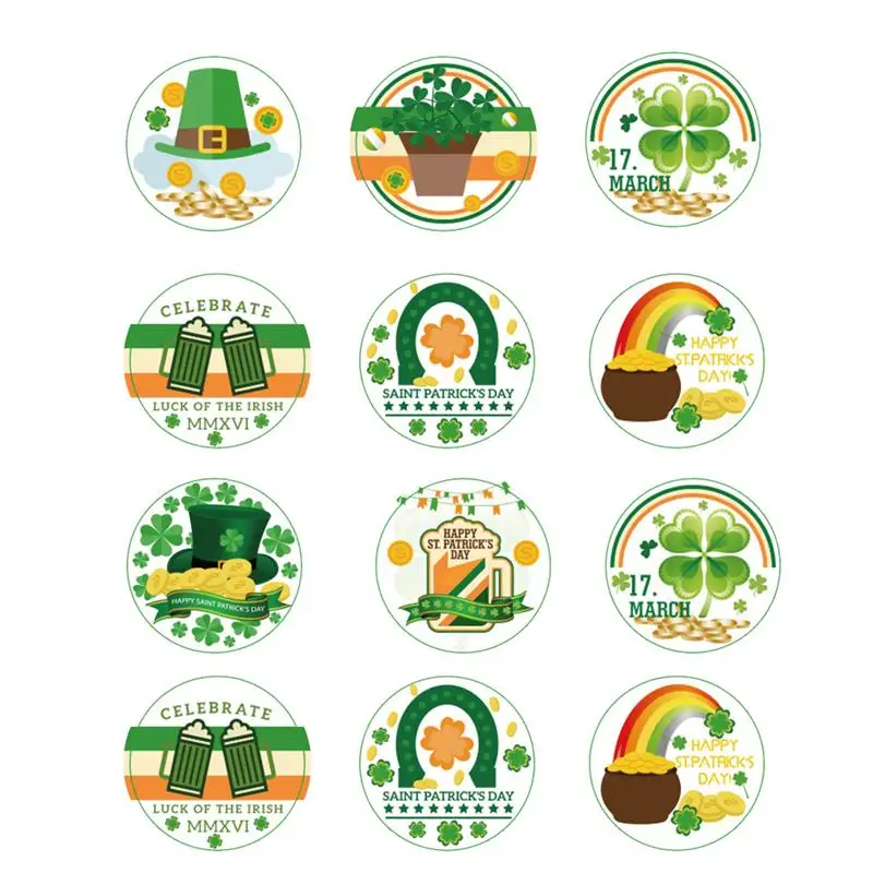 500PCS St. Patricks Day Stickers Green Clover National Flag Beer Hat Decorative Bottle Decor | Дом и сад