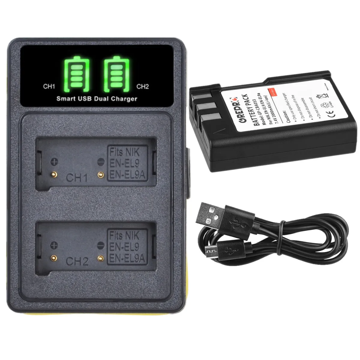 2000mAh EN-EL9 EN-EL9a EN EL9 EL9A Battery + Charger with Build-in USB for Nikon D3000 D5000 D40 D40x D60 Camera 