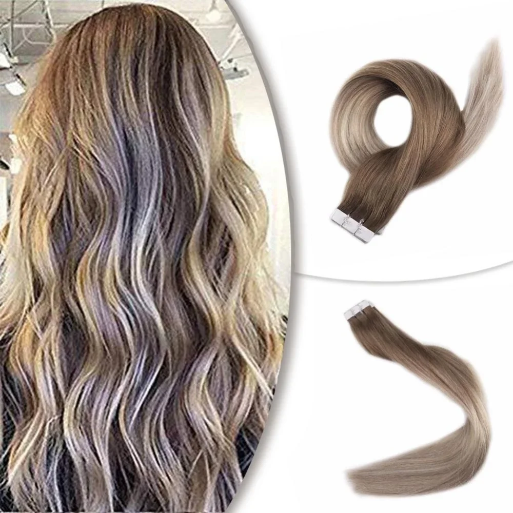 Полный блеск Balayage цвет омбер человеческие волосы на ленте для наращивания 20 шт 50 г блонд коричневый лента для наращивания машина сделано remy
