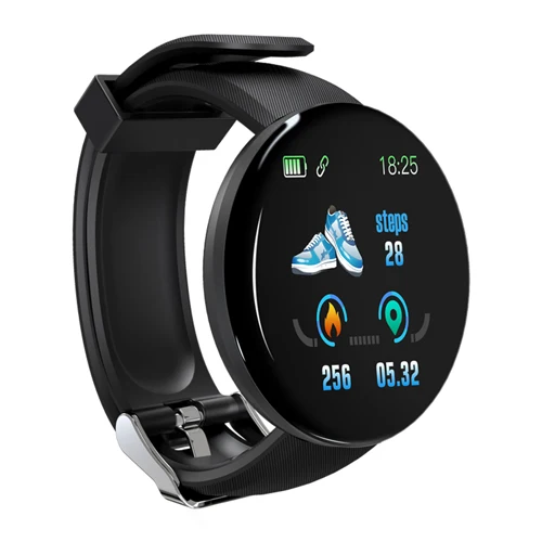 D18 новые умные часы для мужчин, кровяное давление, Круглые, Bluetooth, умные часы, женские часы, водонепроницаемые, спортивные, трекер, WhatsApp, для Android Ios - Цвет: black