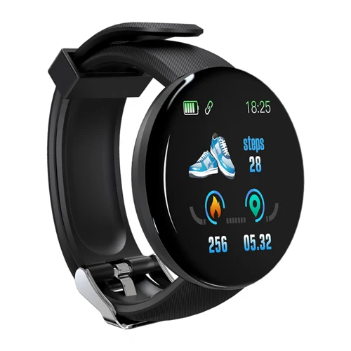 black D18 новые умные часы для мужчин, кровяное давление, Круглые, Bluetooth, умные часы, женские часы, водонепроницаемые, спортивные, трекер, WhatsApp, для Android Ios - Цвет: black