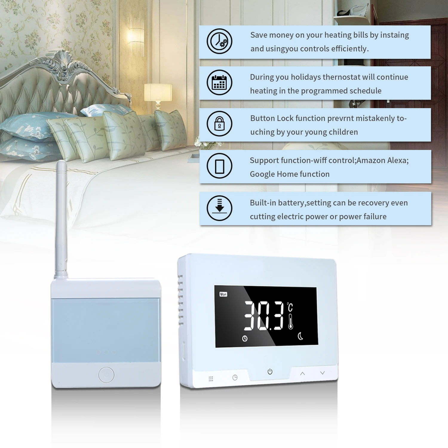 

Thermostat Wireless Smart Programmable Thermoregulator APP Voice Remote Control Mount LCD Touchscreen Temperature Controller