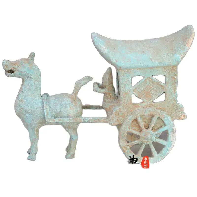 

China Old Bronze Ornaments Horse Pull The Car