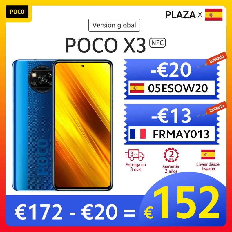 POCO X3 NFC Teléfono Inteligente Versión Global 6GB 64GB 6GB 128GB Los Teléfonos Móviles Snapdragon 732G 33W Carga rápida 6.67 Dotdisplay 5160mAh 64MP AI quad cámara