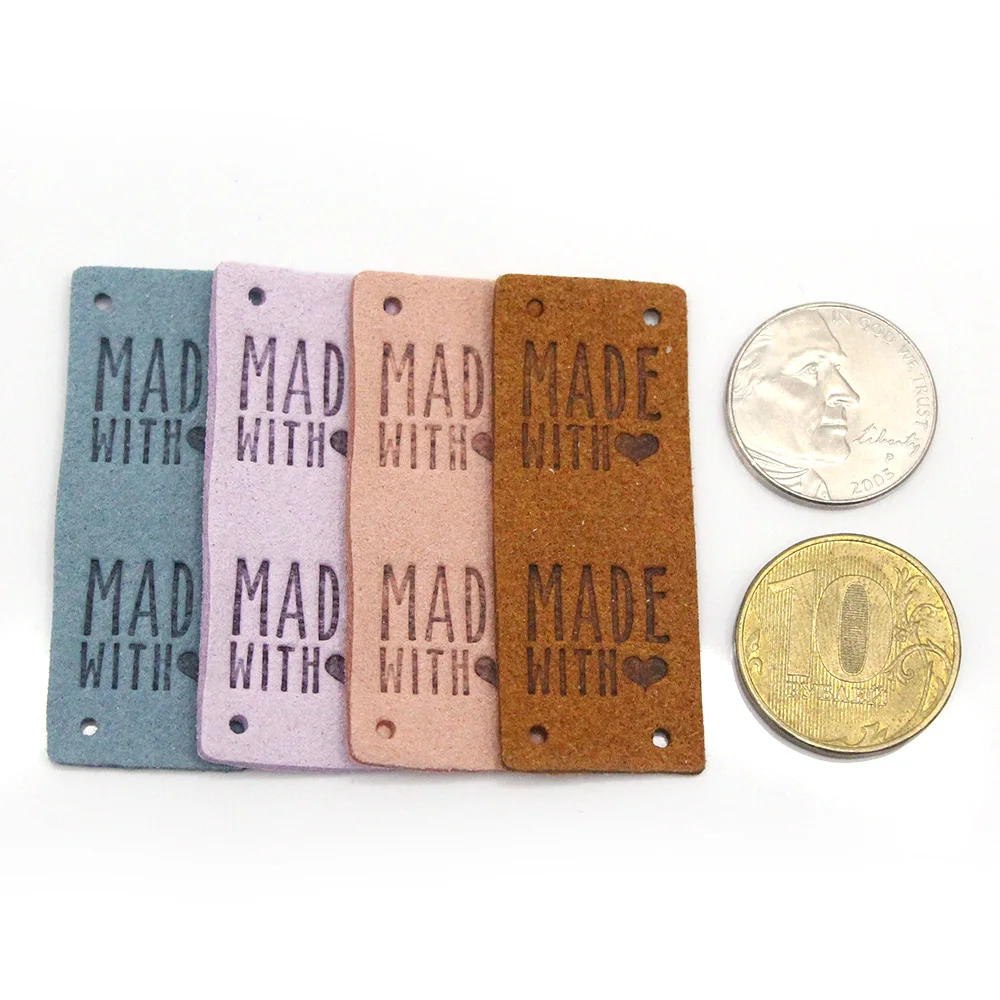 20Pcs Handmade Label Made With Love Labels Leather Tags For Clothes Sew Tags DIY Hand Made Jeans Bags Shoes Garment Accessories