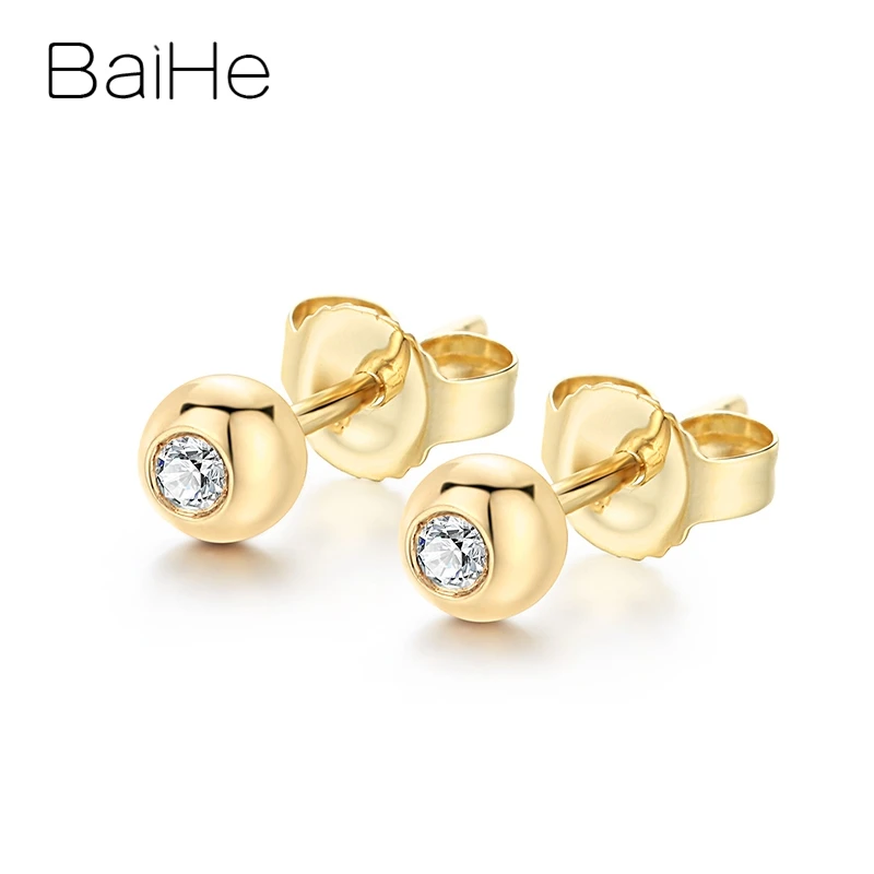 BAIHE Solid 14 к желтое золото 0.04CT H/SI круглая огранка с натуральными бриллиантами свадебные женские трендовые ювелирные изделия подарок круглые серьги-гвоздики