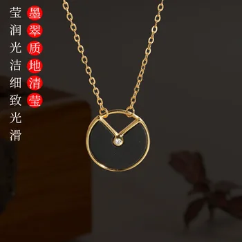 

Doodle 925 silver gold with black jade jadeite jade pendant round card jadeite original stone antique jewelry pendants