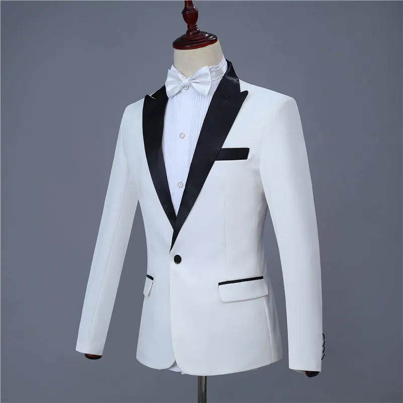 Мужской деловой костюм комплект из 2 предметов с/без выреза черный лацкан белый тонкий костюм(пиджак+ брюки) Банкетный Свадебный костюм комплект