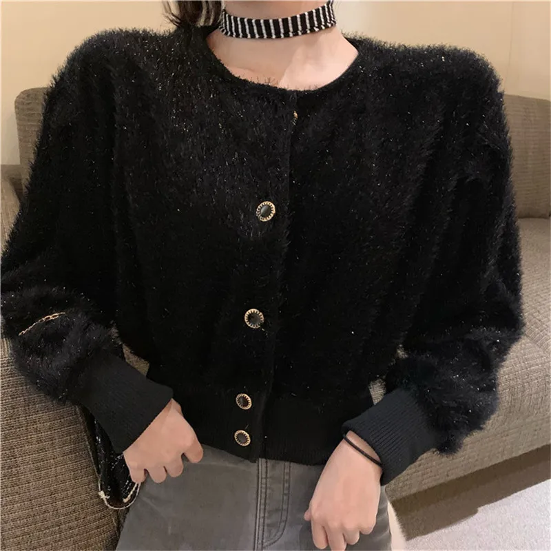 Lychee Harajuku, сплошной цвет, Fluzzy, женское Укороченное пальто, модная кнопка, женские укороченные куртки, верхняя одежда, повседневные теплые зимние женские пальто, топы