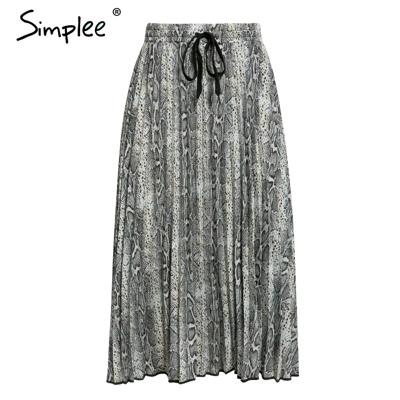 snake print Simplee винтажные плиссированные юбки с леопардовым принтом, Женская юбка в стиле панк-рок, Корейская уличная юбка со шнурком, эластичная талия, женские миди юбки - Цвет: snake print