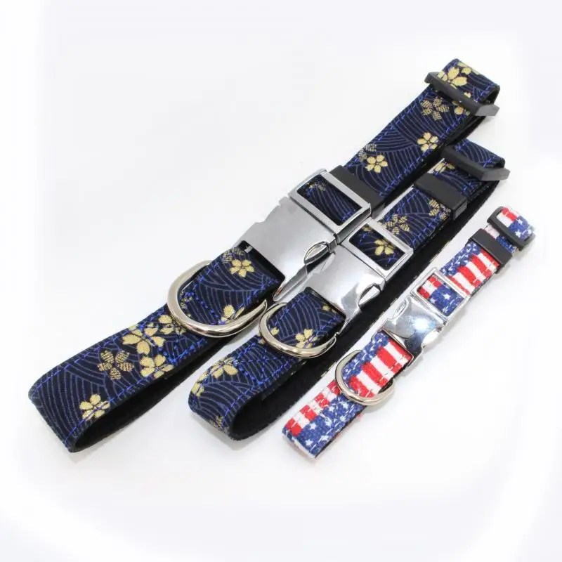 Personalized Colorful Print Dog Collars Nylon Cloth Pet Necktie Engraved Name ID Number Collars Adjustable For Medium Large Dog