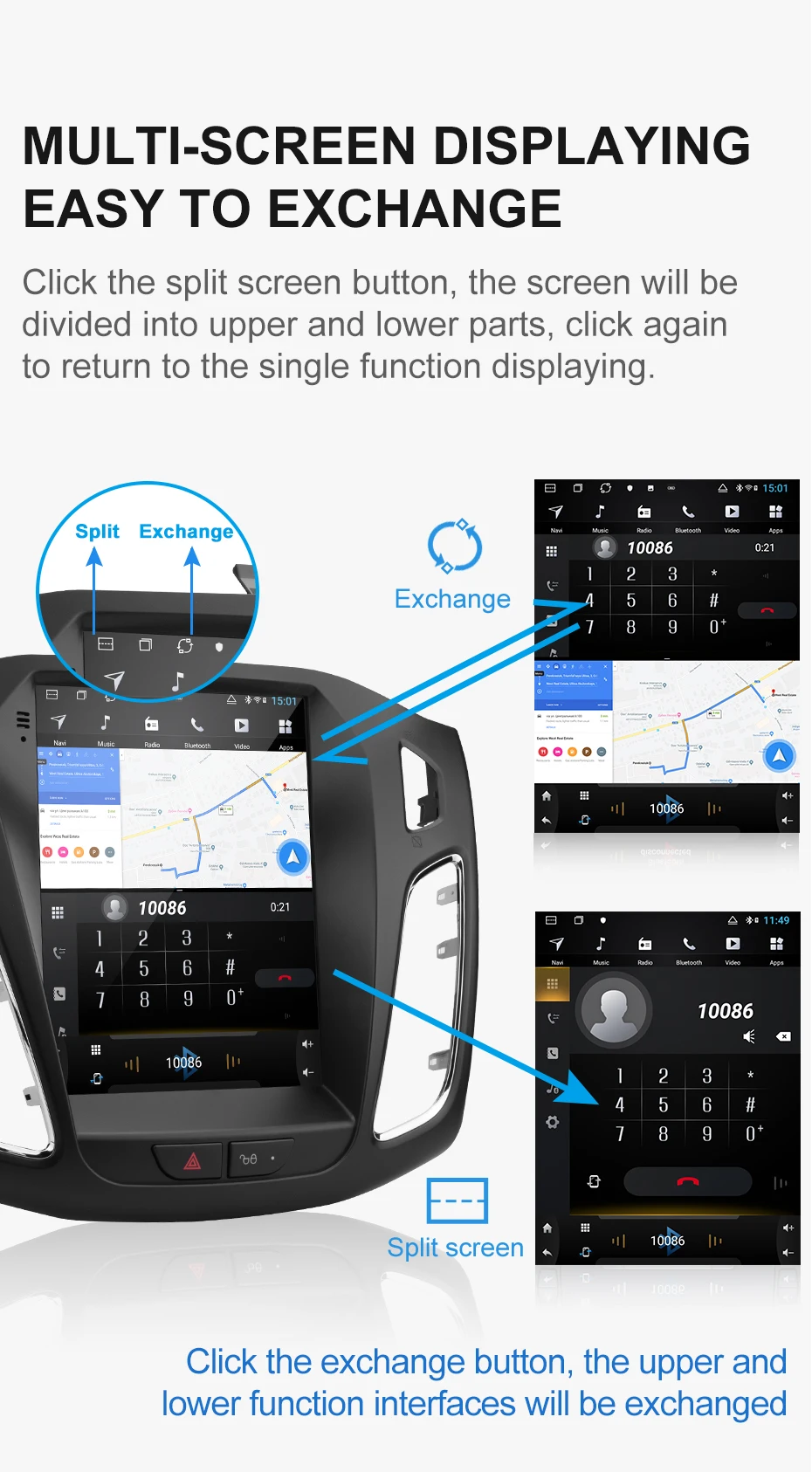 Excellent Isudar H53 Vertical 1 Din Android Auto Radio For Ford/Focus 2012- GPS Car Multimedia Video Player RAM 4G ROM 64G For Tesla Model 7
