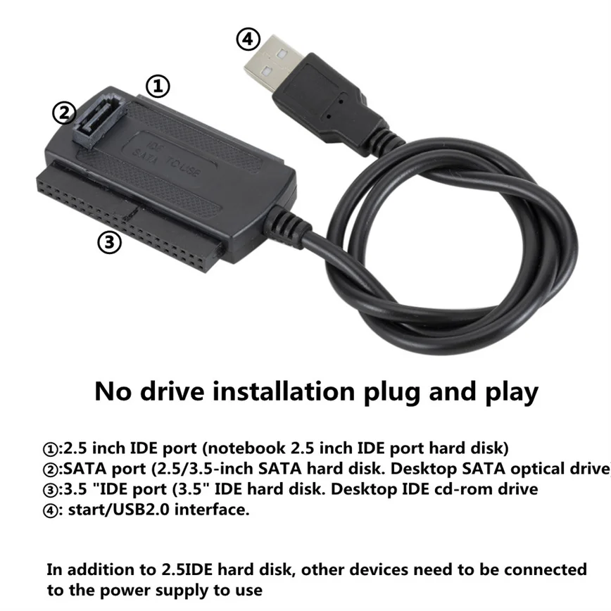 Grwibeou-usb 2.0 para Ide Sata Cabo Conversor Adaptador Fonte de Alimentação para 2.5 3.5 Disco Rígido Hdd Usb Ida Adaptador Sata - Imagem 4