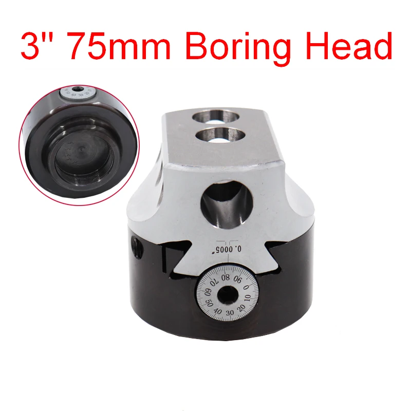 3Inch 75mm Boring Head 0.005''Lathe Milling Tool Holder Shank +3 Wrench For 3/4'' Hole Boring Cut
