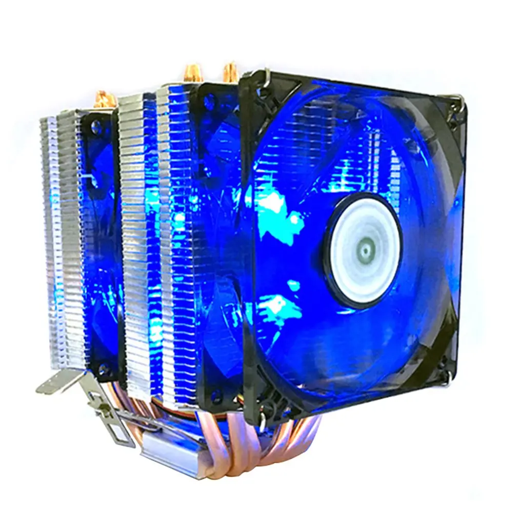 double wind blue LED 3 линии 6 тепловая трубка процессор радиатор AVC Чистая медь AMD 1155 1156 настольный компьютер процессор кулер Постоянная скорость один двойной ветер - Цвет лезвия: double wind blue LED