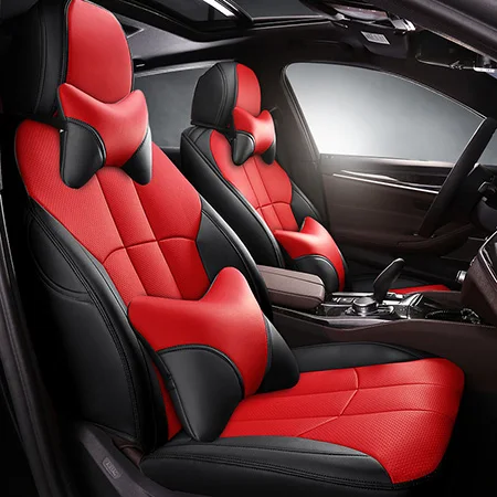 Кожаные автомобильные чехлы на сиденья машины на заказ для mercedes benz w204 w211 w210 w124 w212 w202 w245 w163 cla gls gla glc A/B/C/E класс автомобиля - Название цвета: Black red Luxury