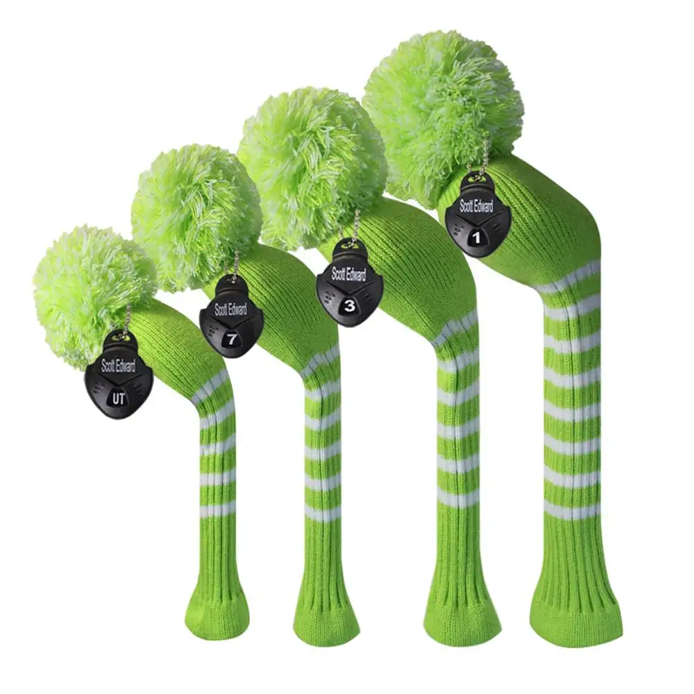 Lime Green Полосатый Стиль вязать гольф головной убор, набор из 4 для водителя древесины, фарватера, гибрид, вращающийся номер метки - Цвет: Lime Green