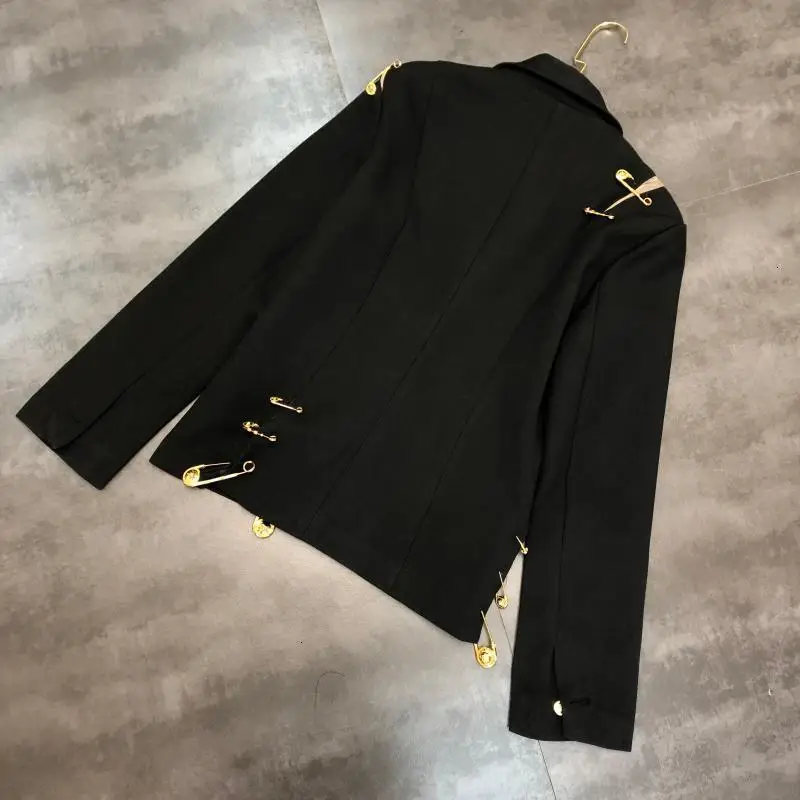 TVVOVVIN Women's Autumn Fashion Trend New Pattern Street Style Gold Big Pin Decorative Full Sleeve jcaket Lapel Collar L789