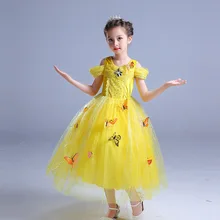 Новинка; стильное платье принцессы; желтое платье с бабочками; детская газовая юбка; детская одежда