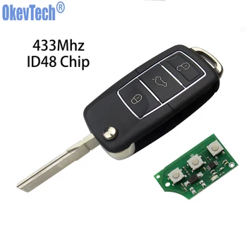

OkeyTech Remote Car Key for V W Golf Passat B6 T5 Polo Volkswagen 3 Button 433Mhz ID48 Chip Flip Folding HU66 Uncut Blank Blade