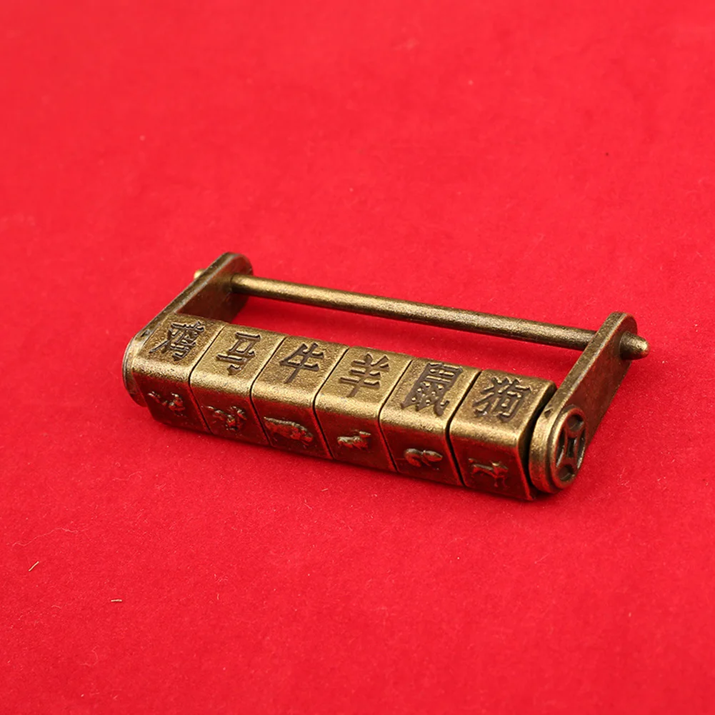 Door Keyed Chinese Vintage Antique Zinc Alloy Password Lock Hardware Cabinet Combination Anti Theft Zodiac Padlock Jewelry Box