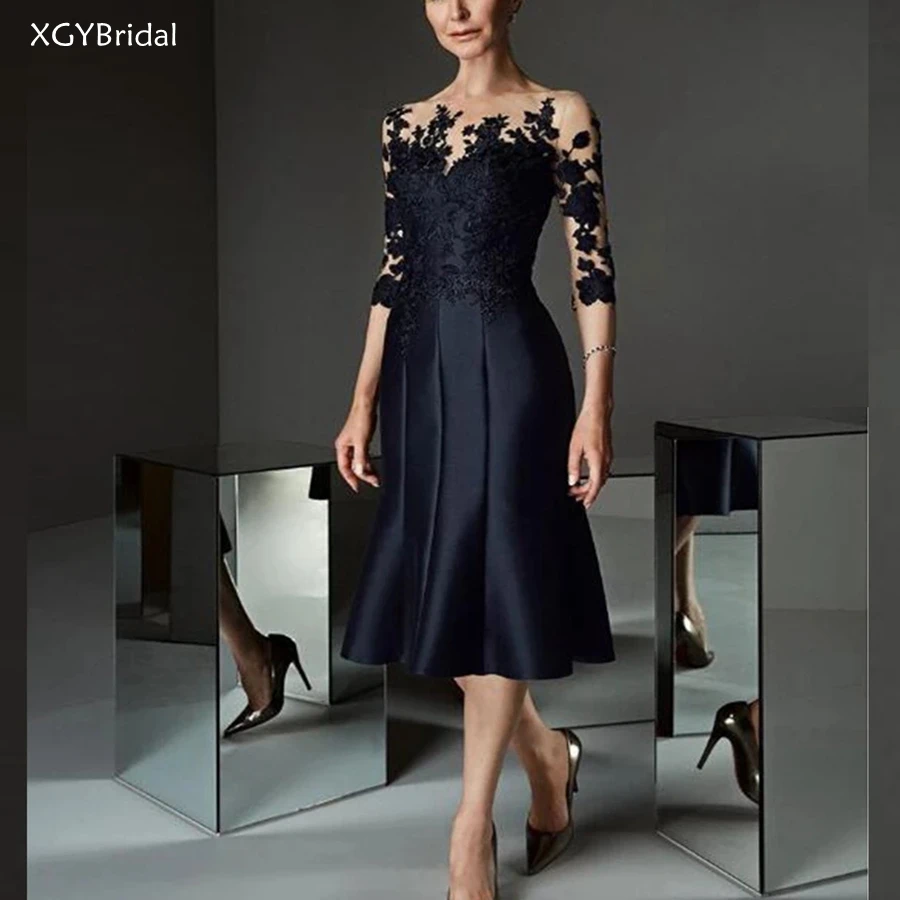 

Женское платье для матери невесты, платье с круглым вырезом и аппликацией