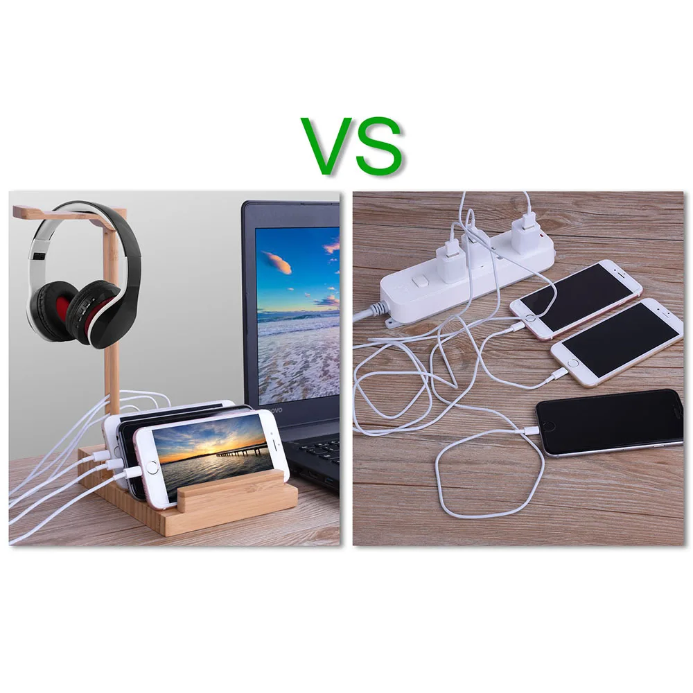 Wooden Headphone Hanger Light Weight Holder Stand With USB Interface Universal Charging Earphone USB 5V 3A Charger With 3 USB 3