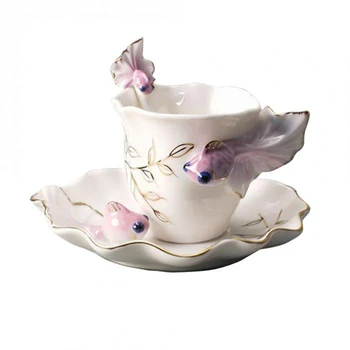 

Creative Tea Cups Delicate Coffee Sets Goldfish Coffee Cups Suit Ceramic Francs Coloured Drawing Or Pattern Nice Fashion Gift Pu