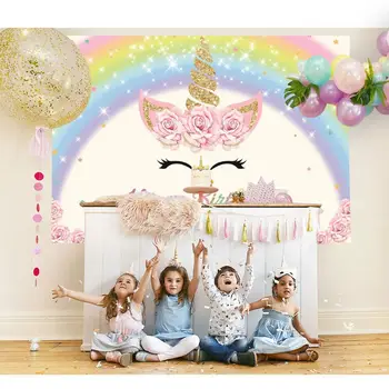 

Unicorns Party Flower Rainbow Newborn Baby Shower Birthday Backdrop Vinyl Photography Background Photo Studio Photophone Prop