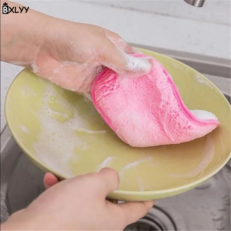 BXLYY Sponge Double-sided Dish Cloth Kitchen Non-stick Oil Fiber Dish Towel Rag Scouring Pad Kitchen Accessories Christmas.75z