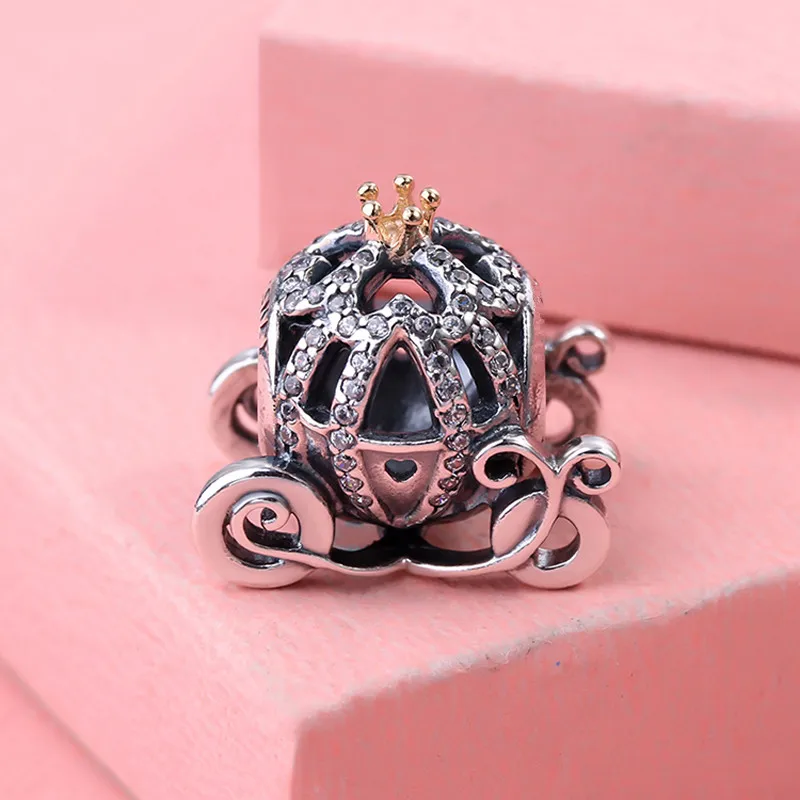 

Pumpkin carriage charms 925 Sterling jewelry Charm with Gold Fine jewelry Fit brand beads Bracelets DIY jewelry making