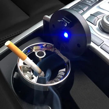 

Portable Car Ashtray with LED Light Metal Liner Outdoor Ashtray One-key Open Car Ashtray With Cover Automobile Supplies