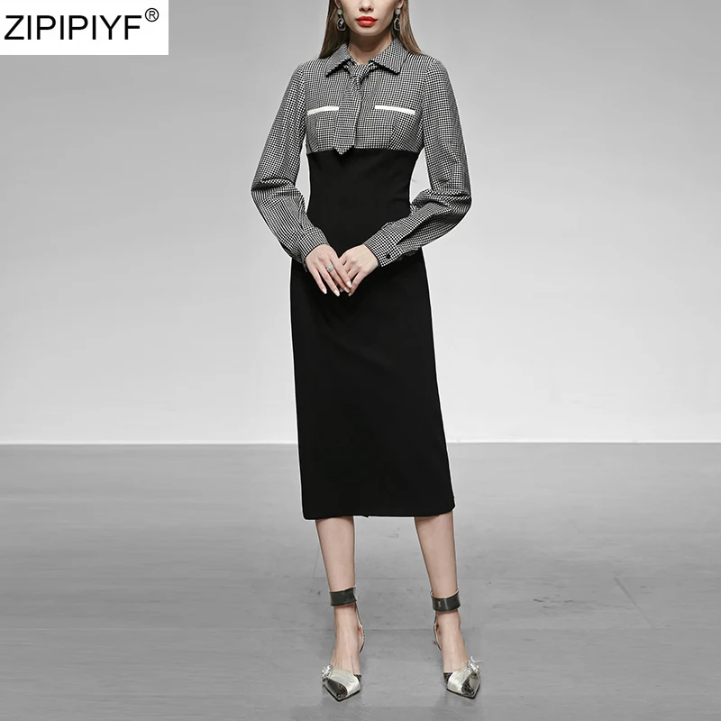 Новинка 2020 весеннее женское платье с длинным рукавом до середины икры отложной